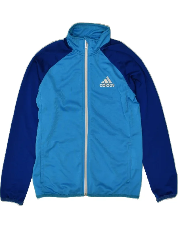 men's outdoor adventure jackets -ADIDAS Boys Tracksuit Top Jacket 9-10 Years Blue Colourblock Polyester