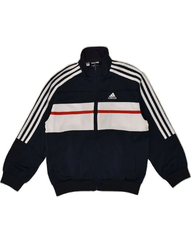 men's casual outerwear jackets -ADIDAS Boys Tracksuit Top Jacket 9-10 Years Medium Navy Blue Polyester