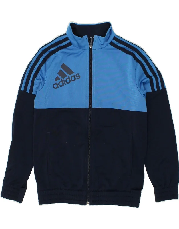 men's packable jackets -ADIDAS Boys Tracksuit Top Jacket 9-10 Years Navy Blue Colourblock