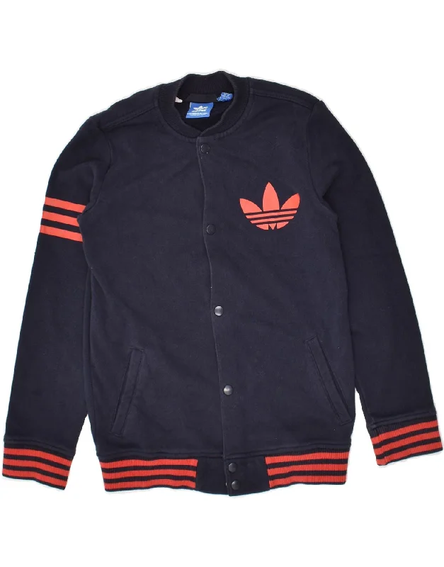 men's zip-up fleece jackets -ADIDAS Boys Tracksuit Top Jacket 9-10 Years Navy Blue Cotton