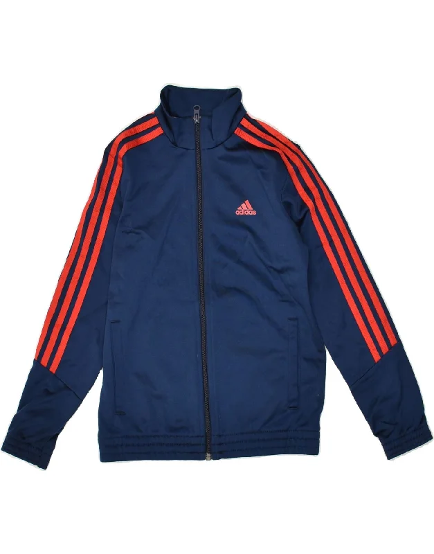 men's outdoor fleece jackets -ADIDAS Boys Tracksuit Top Jacket 9-10 Years Navy Blue Polyester