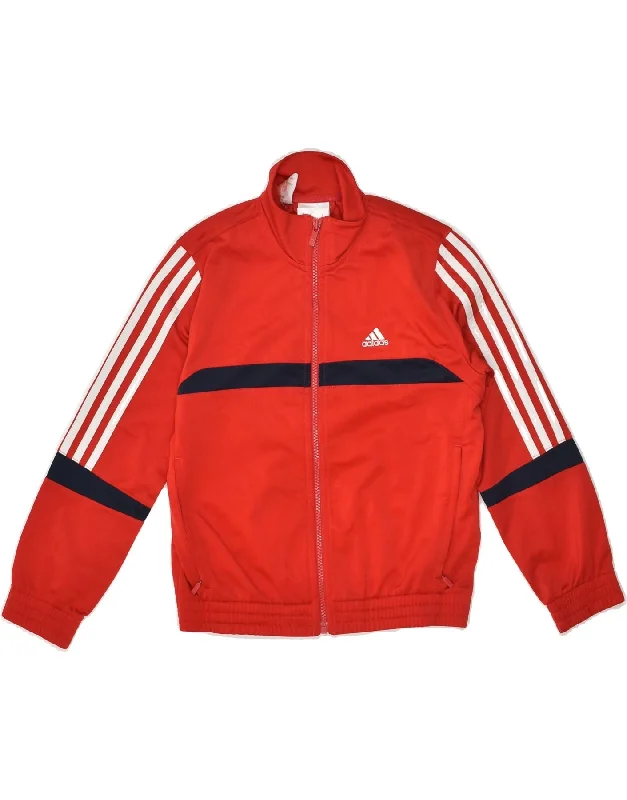 men's long sleeve jackets -ADIDAS Boys Tracksuit Top Jacket 9-10 Years Red Striped Polyester