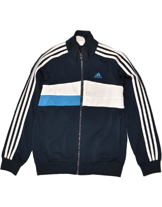 men's outdoor adventure jackets -ADIDAS Boys Tracksuit Top Jacket 9-10 Years Small Navy Blue Colourblock