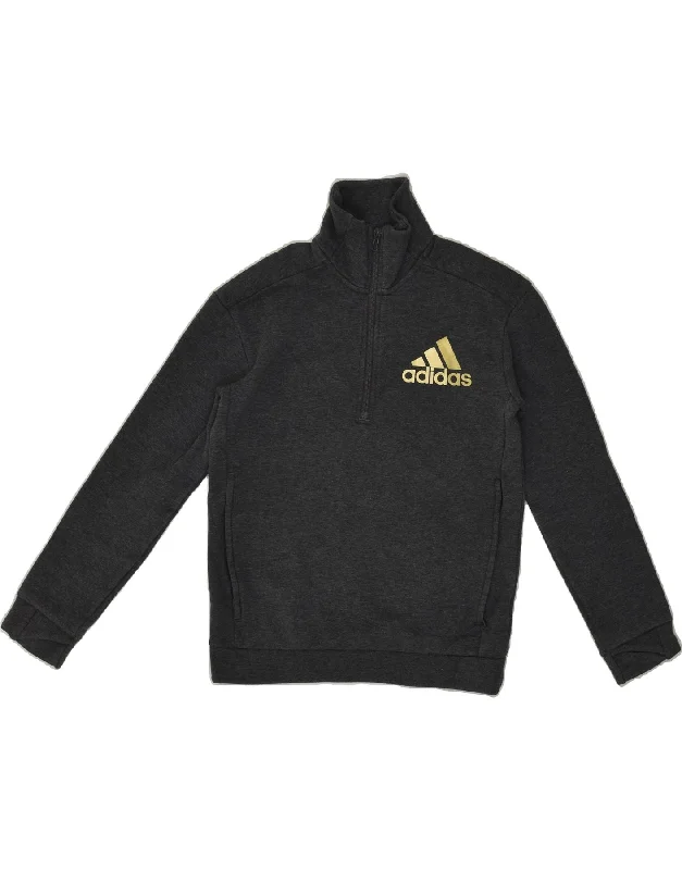 men's hoodie for layering in cold -ADIDAS Boys Zip Neck Sweatshirt Jumper 11-12 Years Grey Polyester