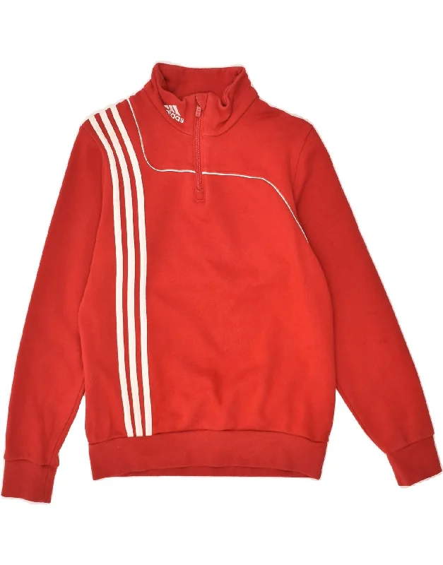 men's graphic sweatshirts with hoods -ADIDAS Boys Zip Neck Sweatshirt Jumper 11-12 Years Red Cotton