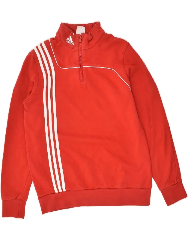 men's hoodie with zipper closure -ADIDAS Boys Zip Neck Sweatshirt Jumper 15-16 Years Red Cotton