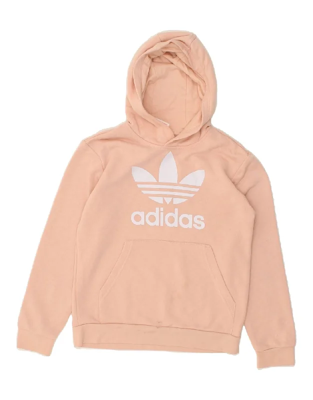 men's hoodie for outdoor workouts -ADIDAS Girls Graphic Hoodie Jumper 10-11 Years Beige Cotton