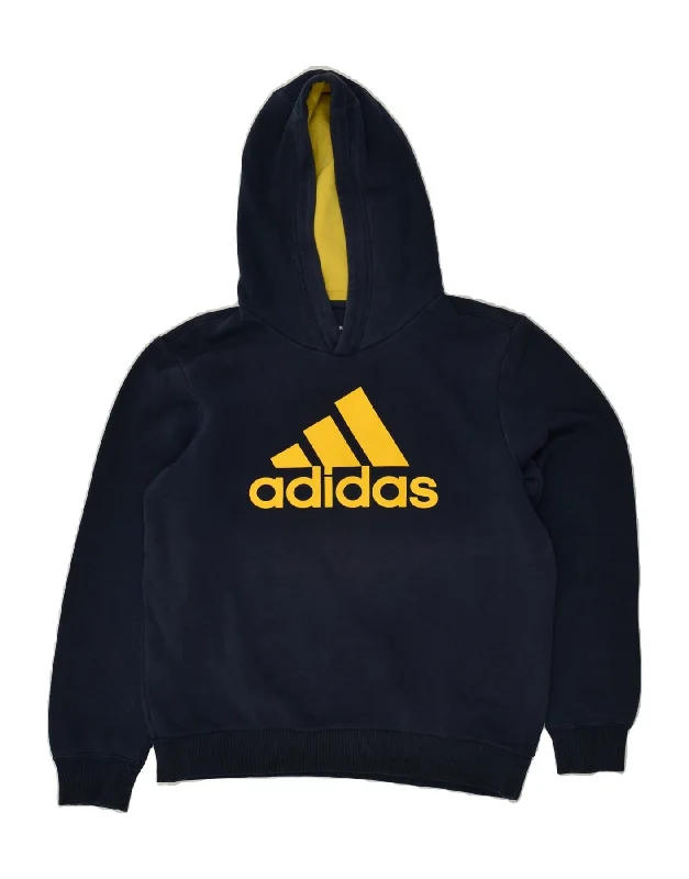 men's hoodie sweatshirt -ADIDAS Girls Graphic Hoodie Jumper 13-14 Years Navy Blue Cotton