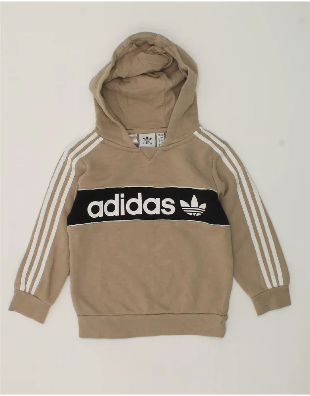 men's hoodie with high collar -ADIDAS Girls Graphic Hoodie Jumper 3-4 Years Beige Colourblock Cotton