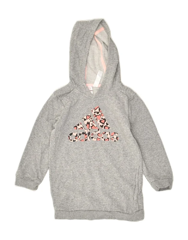 men's streetwear hoodies -ADIDAS Girls Graphic Hoodie Jumper 3-4 Years Grey Cotton