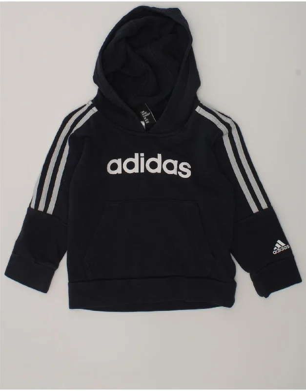 men's hoodie for fashion -ADIDAS Girls Graphic Hoodie Jumper 4-5 Years Navy Blue Cotton