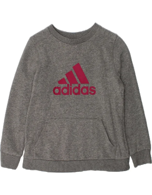 men's hoodies for winter -ADIDAS Girls Graphic Sweatshirt Jumper 10-11 Years Grey Cotton