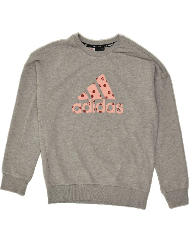 men's hoodie with pockets -ADIDAS Girls Graphic Sweatshirt Jumper 11-12 Years Grey Cotton