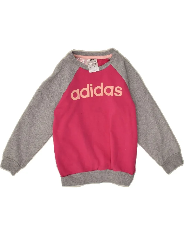 men's warm hoodie jackets -ADIDAS Girls Graphic Sweatshirt Jumper 2-3 Years Pink Colourblock Cotton