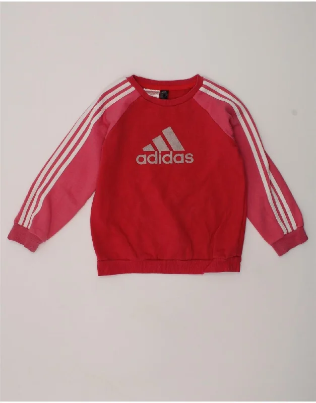 men's zip-up sweatshirts for gym -ADIDAS Girls Graphic Sweatshirt Jumper 3-4 Years Red Cotton