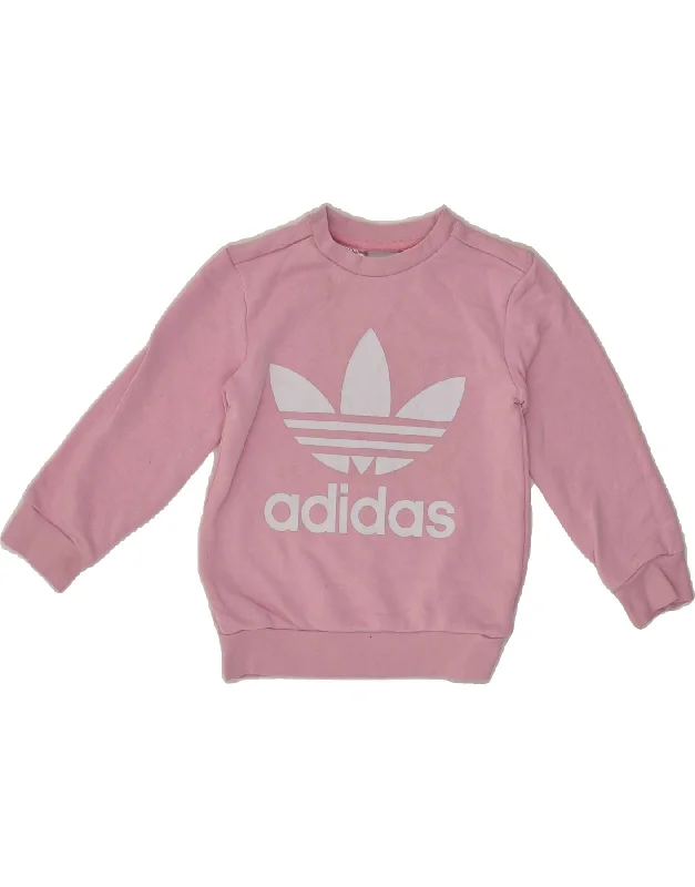 men's workout sweatshirt hoodies -ADIDAS Girls Graphic Sweatshirt Jumper 4-5 Years Pink Cotton