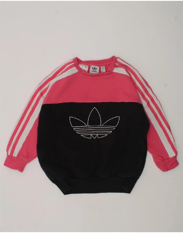 men's athletic fit sweatshirts -ADIDAS Girls Graphic Sweatshirt Jumper 5-6 Years Pink Colourblock Cotton