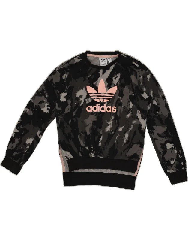 men's athletic hoodie jackets -ADIDAS Girls Graphic Sweatshirt Jumper 9-10 Years Black Camouflage Cotton