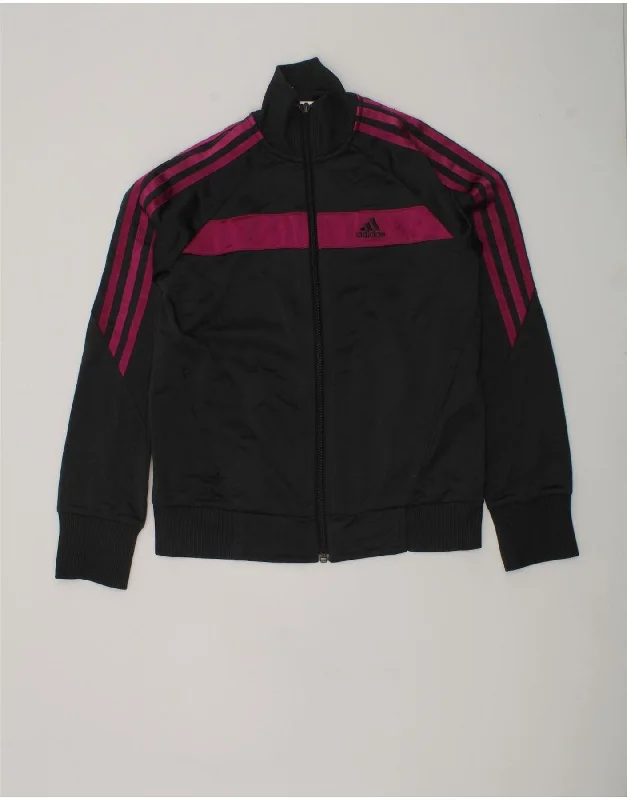 men's trench jackets for winter -ADIDAS Girls Graphic Tracksuit Top Jacket 11-12 Years Black Colourblock