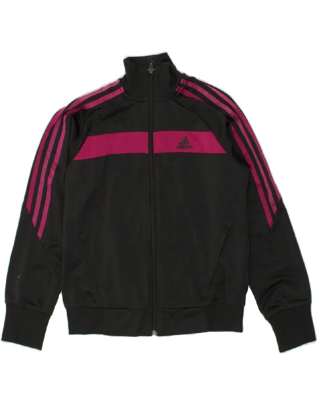 men's warm parkas for winter -ADIDAS Girls Graphic Tracksuit Top Jacket 11-12 Years Black Polyester