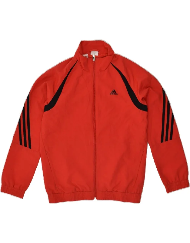 men's workwear jackets -ADIDAS Girls Graphic Tracksuit Top Jacket 13-14 Years Red Polyester