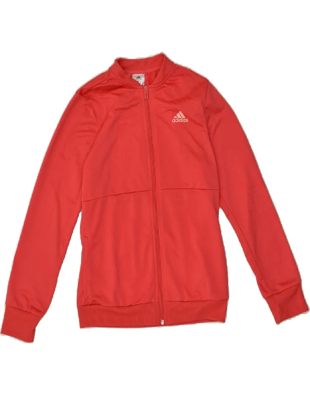 men's fleece jackets -ADIDAS Girls Graphic Tracksuit Top Jacket 14-15 Years Red Polyester