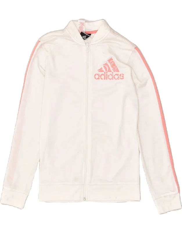 men's rain jackets -ADIDAS Girls Graphic Tracksuit Top Jacket 14-15 Years White Polyester