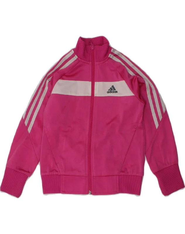 men's parkas -ADIDAS Girls Graphic Tracksuit Top Jacket 5-6 Years Pink Striped Polyester