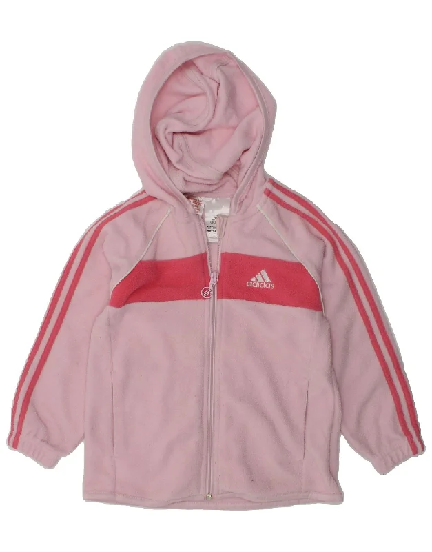 men's winter jackets -ADIDAS Girls Hooded Fleece Jacket 2-3 Years Pink Striped Polyester