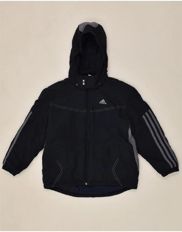 men's stylish outdoor jackets -ADIDAS Girls Hooded Windbreaker Jacket 9-10 Years Medium Navy Blue