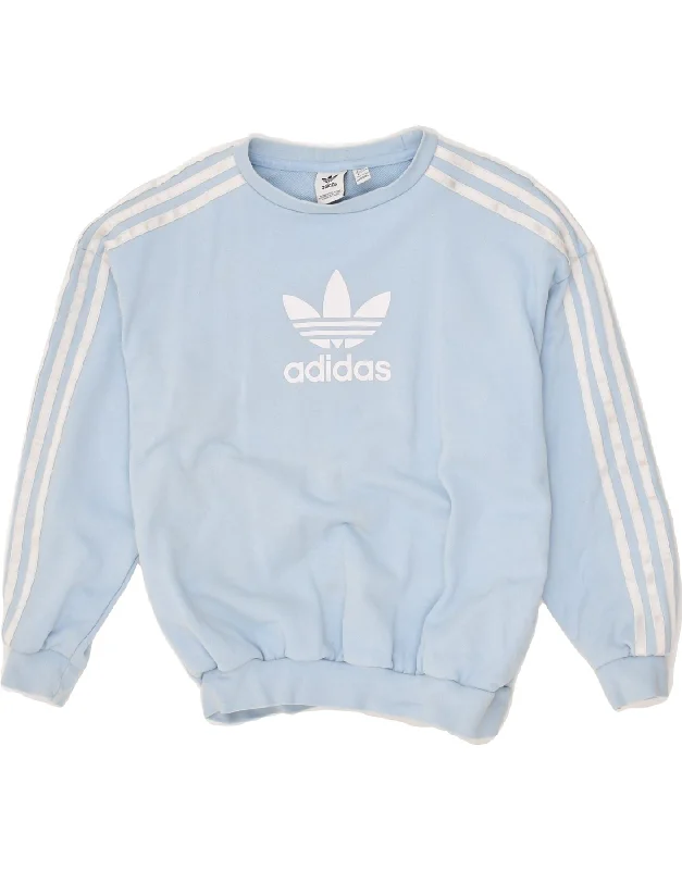 men's hoodie with stylish patterns -ADIDAS Girls Oversized Graphic Sweatshirt Jumper 11-12 Years Blue Cotton