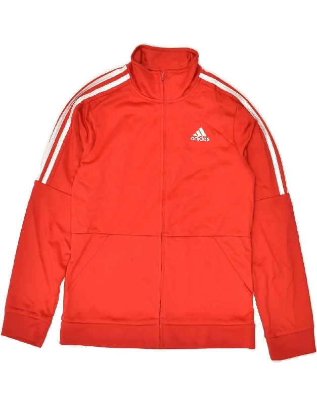 men's trench coats -ADIDAS Girls Tracksuit Top Jacket 10-11 Years Medium  Red Polyester