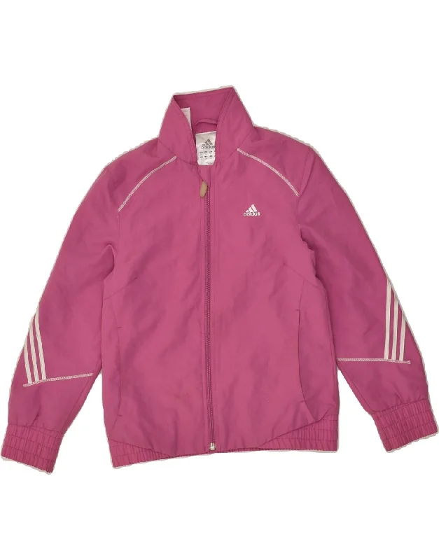 men's outerwear jackets for hiking -ADIDAS Girls Tracksuit Top Jacket 11-12 Years Large Pink Polyester