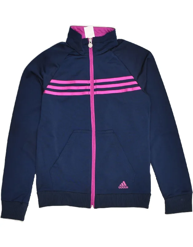 men's fleece-lined jackets -ADIDAS Girls Tracksuit Top Jacket 11-12 Years Navy Blue Polyester