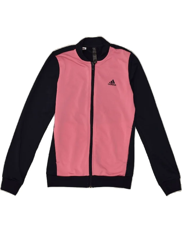 men's winter jackets with hood -ADIDAS Girls Tracksuit Top Jacket 11-12 Years Pink Colourblock Polyester