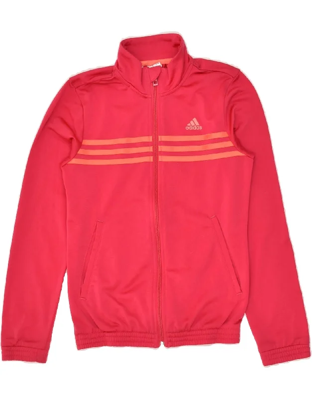 men's stylish denim jackets -ADIDAS Girls Tracksuit Top Jacket 11-12 Years Pink Polyester