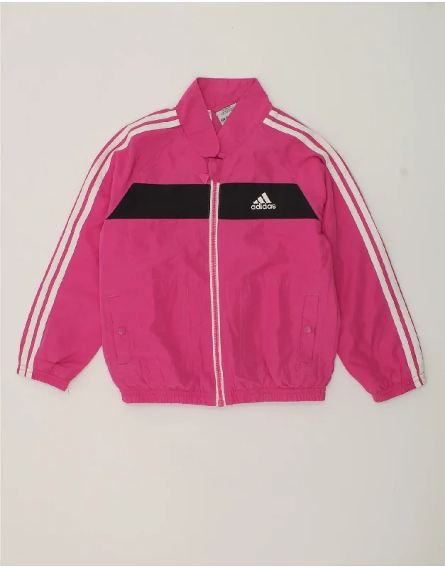 men's travel jackets -ADIDAS Girls Tracksuit Top Jacket 3-4 Years Pink Colourblock Polyester