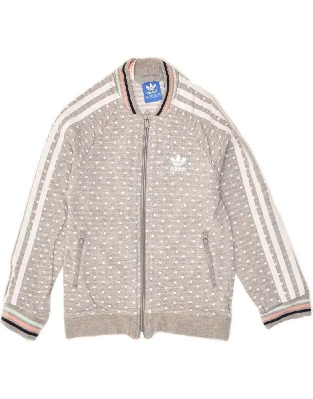 men's lightweight jackets -ADIDAS Girls Tracksuit Top Jacket 5-6 Years Grey Polka Dot Cotton