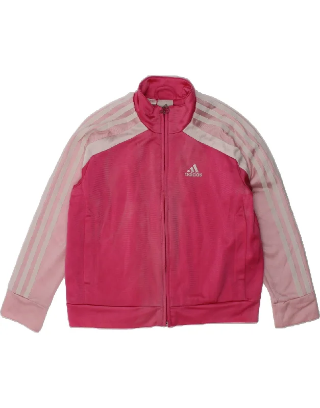 men's windproof jackets -ADIDAS Girls Tracksuit Top Jacket 5-6 Years Pink Colourblock Polyester