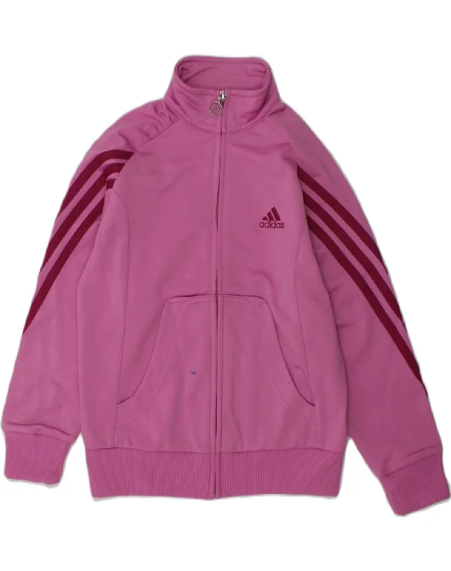 men's travel jackets -ADIDAS Girls Tracksuit Top Jacket 5-6 Years Pink Polyester