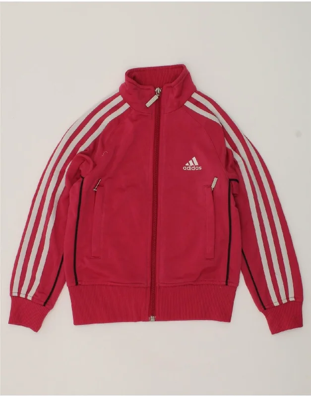 men's denim jackets -ADIDAS Girls Tracksuit Top Jacket 5-6 Years Pink Polyester