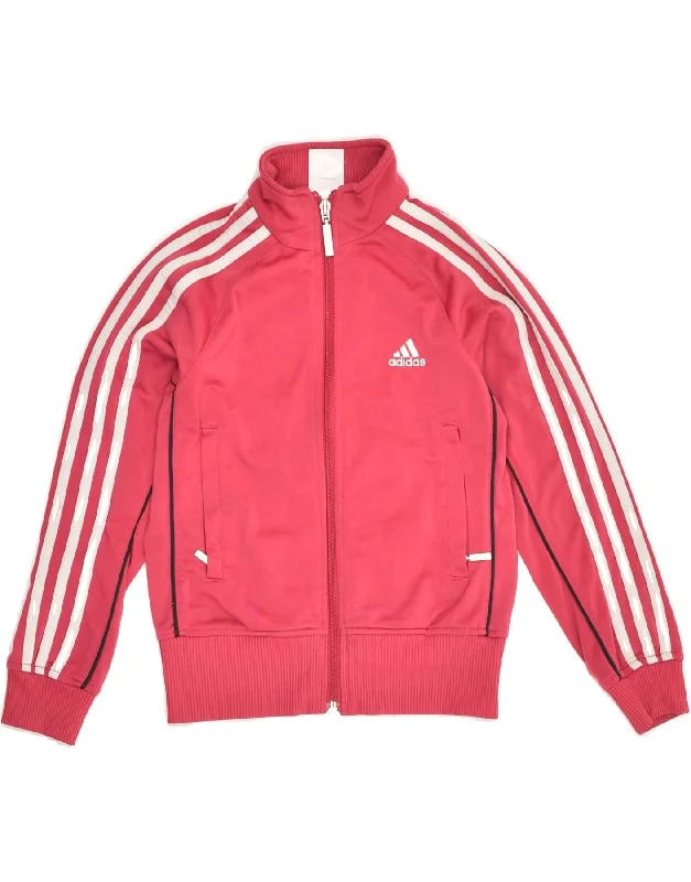 men's rugged jackets -ADIDAS Girls Tracksuit Top Jacket 7-8 Years Pink Polyester