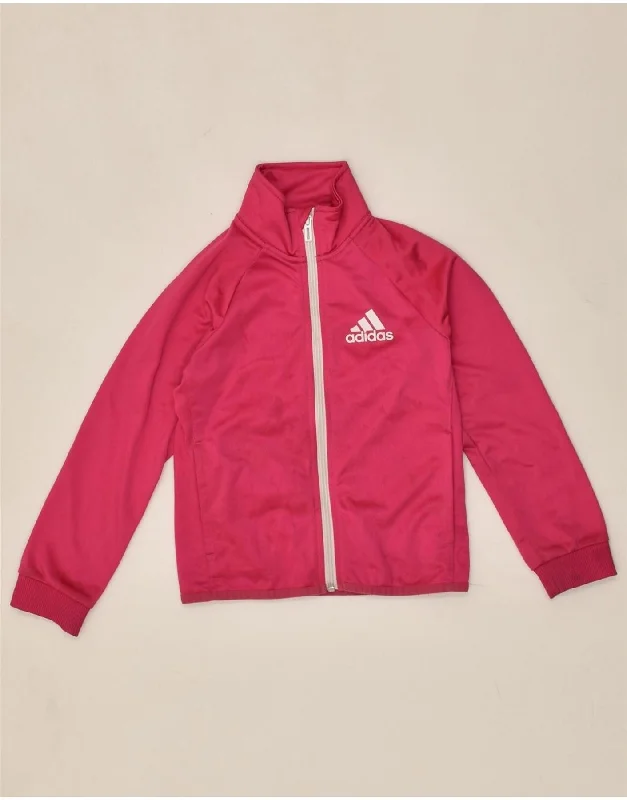 men's slim-fit jackets for work -ADIDAS Girls Tracksuit Top Jacket 7-8 Years Pink Polyester