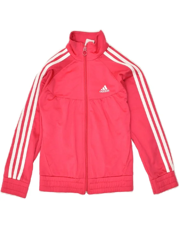 men's jacket for autumn wear -ADIDAS Girls Tracksuit Top Jacket 7-8 Years Pink Polyester