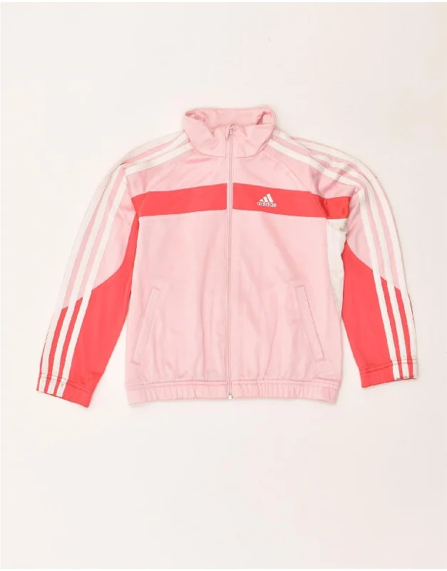 men's hooded jackets -ADIDAS Girls Tracksuit Top Jacket 7-8 Years XS Pink Colourblock Polyester