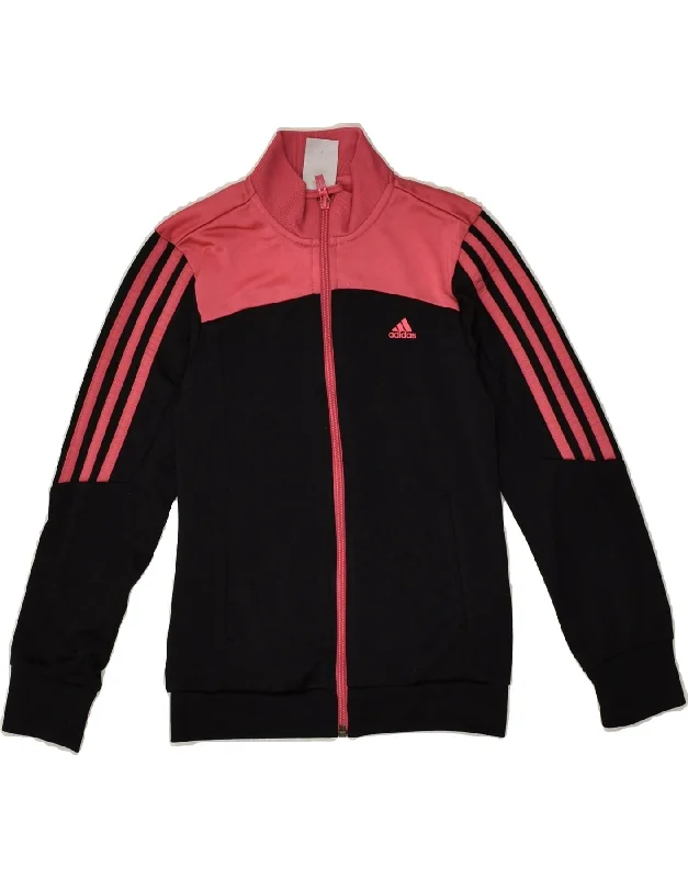 men's insulated winter jackets -ADIDAS Girls Tracksuit Top Jacket 9-10 Years Black Colourblock Polyester