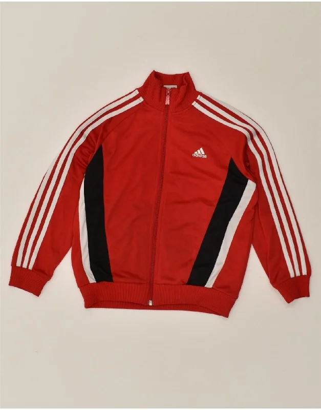 men's padded jackets -ADIDAS Girls Tracksuit Top Jacket 9-10 Years Red Striped Polyester