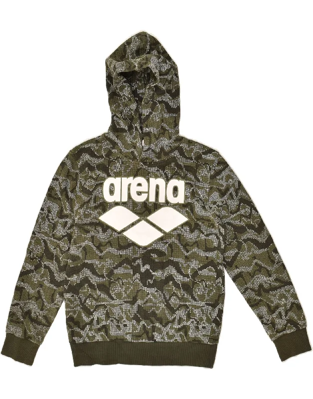 men's soft cotton hoodies -ARENA Boys Graphic Hoodie Jumper 9-10 Years Khaki Camouflage Cotton