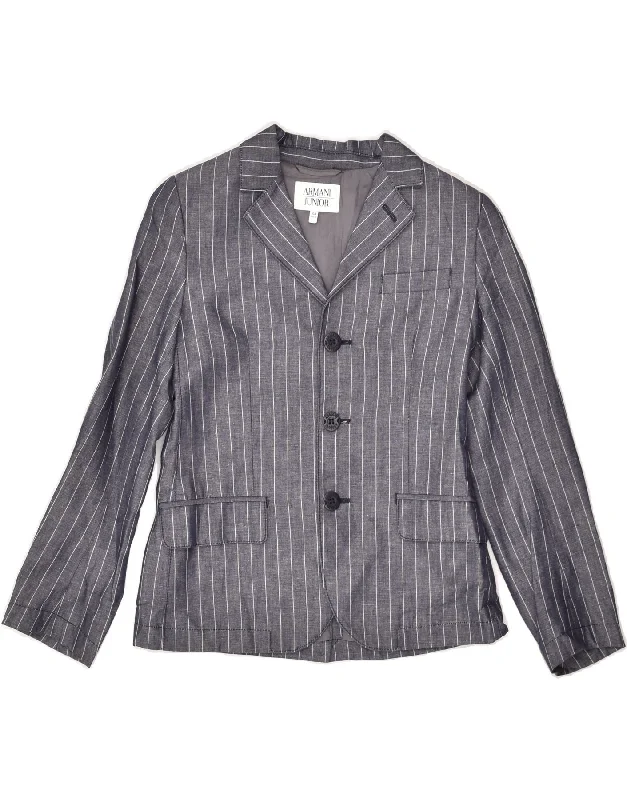 men's softshell winter jackets -ARMANI JUNIOR Girls 3 Button Blazer Jacket 9-10 Years Grey Pinstripe