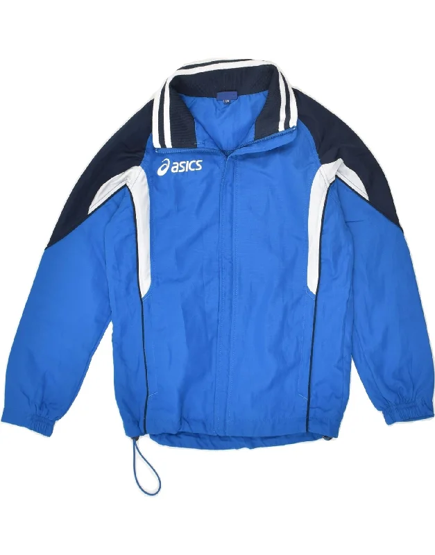 men's stylish denim jackets -ASICS Boys Tracksuit Top Jacket 7-8 Years Blue Colourblock Polyester